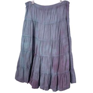 New Hero Native American Lagenlook Tiered Skirt Medium Blue Cotton Elastic Waist